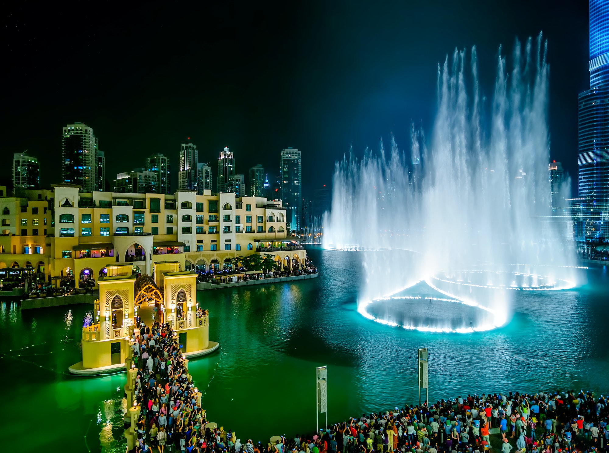 DUBAI, UAE - APR 14, 2013: Dubai fountain view near Burj Khalifa, Dubai, United Arab Emirates